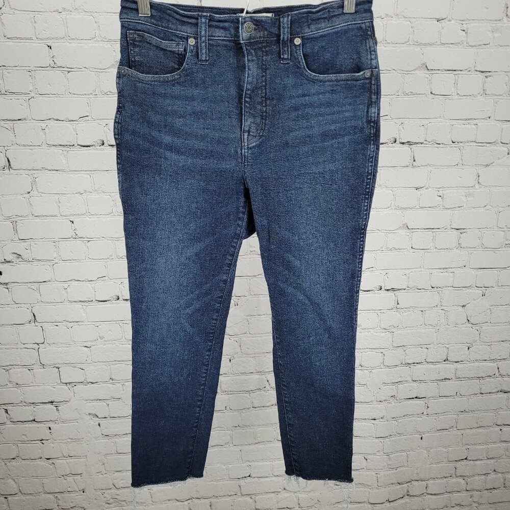 Madewell Blue Denim High Rise Skinny Raw Hem Cropped Stretch Jeans Size 28x24.5